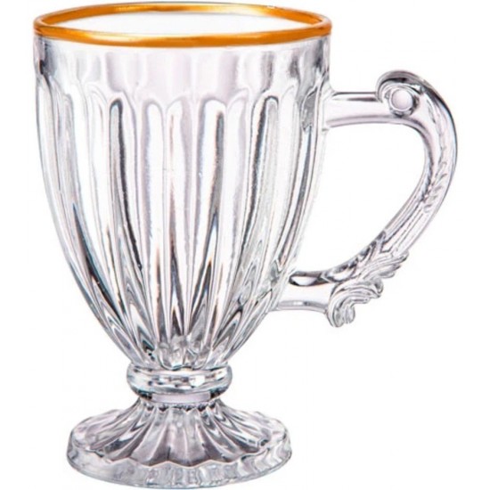 Caneca 190ml Coffee Time Em Cristal Ecológico Com Borda Dourada